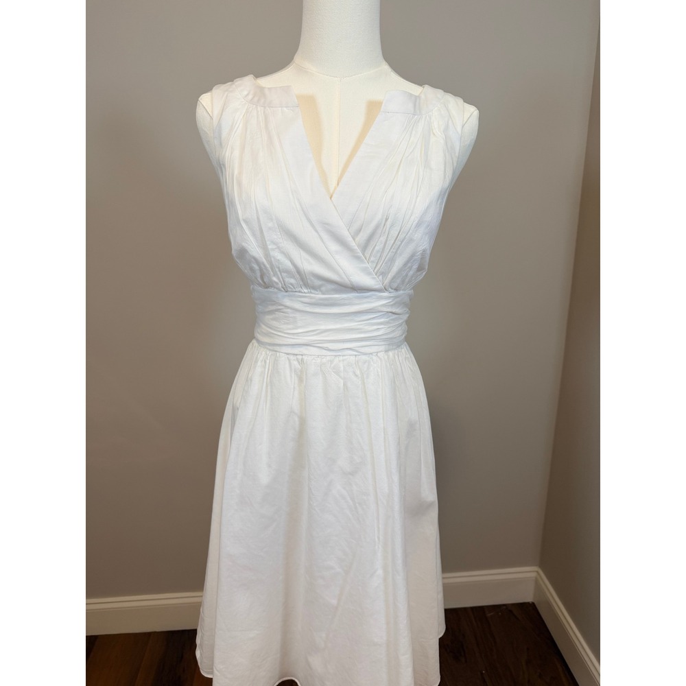 White House Black Market White Cotton Ruched Tie Back Fit Flare Dress Size 0